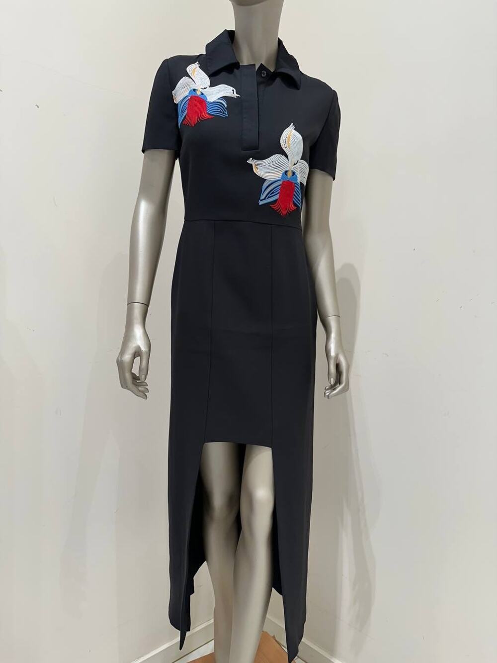 Fendi Black Silk Dress with Floral Embroidery Sz.42